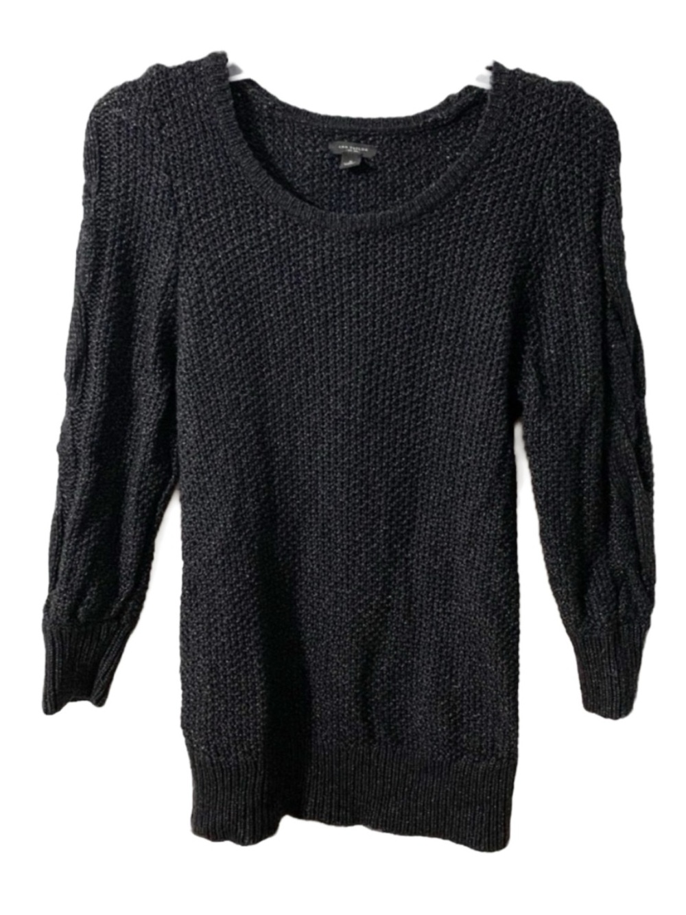 Ann Taylor Wool Blend Crewneck Pullover Scoop Neck Sweater Cables Down Sleeves